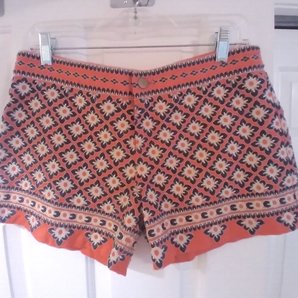 THML Embroidered Boho Shorts in Orange/Navy Size Medium